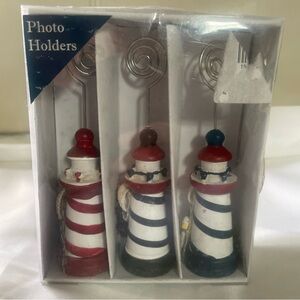 Nantucket Coastal Photo Holders Ceramic Set of 3 Lighthouses